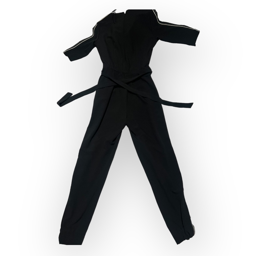 Elegant Black Long-Sleeved Jumpsuit with white Trim